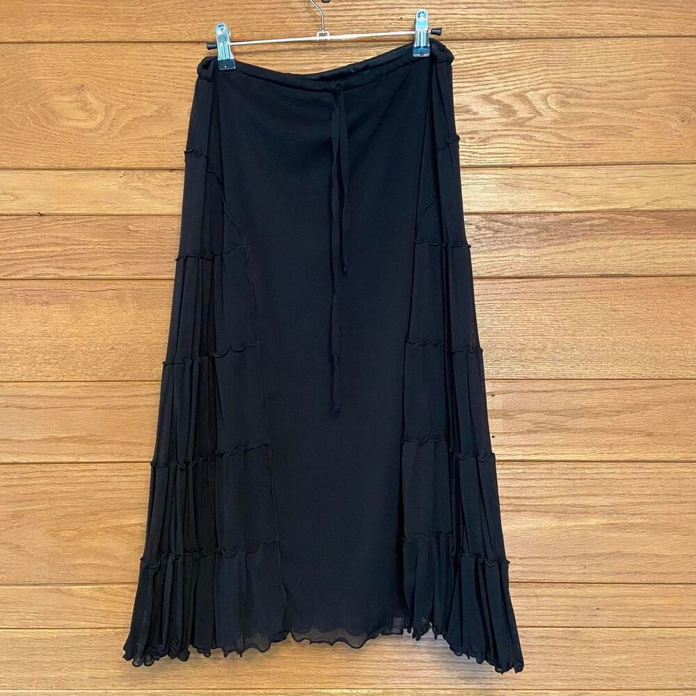 Vintage 90s Y2K Max Studio ruffle trim basque waist midi skirt